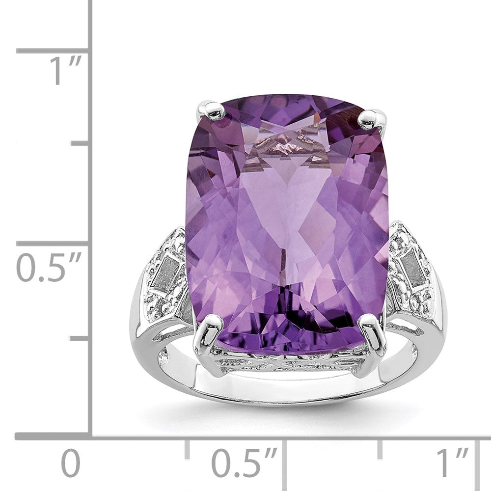 Sterling Silver Rhodium-plated Amethyst & Diamond Ring