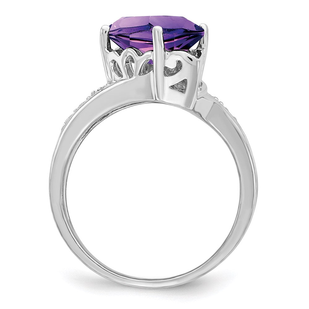 Sterling Silver Rhodium-plated Amethyst & Diamond Ring