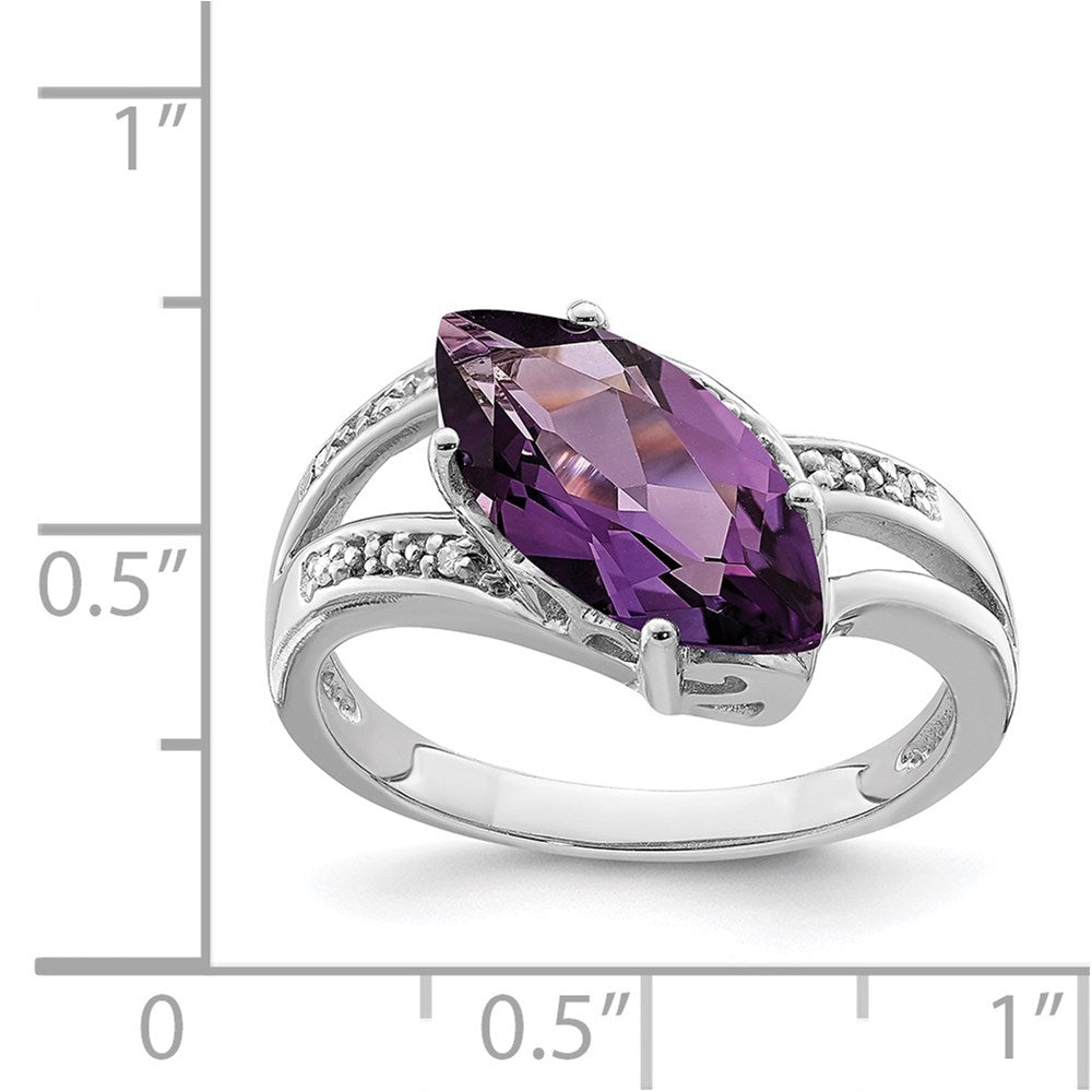 Sterling Silver Rhodium-plated Amethyst & Diamond Ring