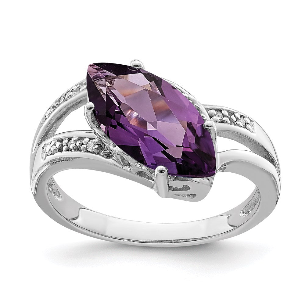 Sterling Silver Rhodium-plated Amethyst & Diamond Ring