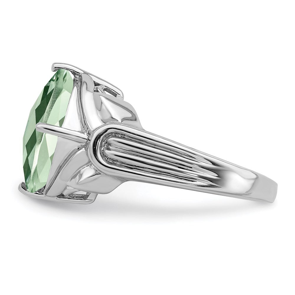 Sterling Silver Rhodium Checker-Cut Green Quartz Ring