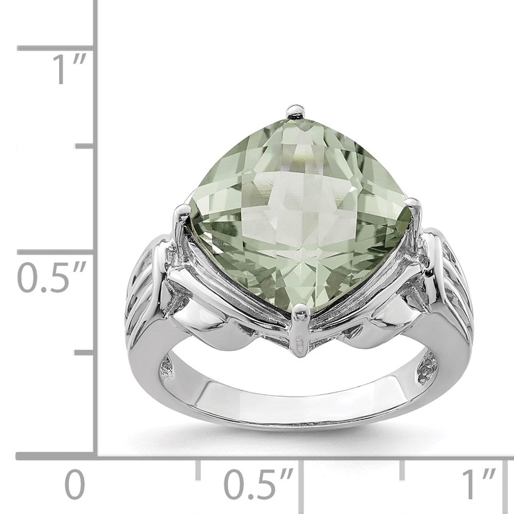 Sterling Silver Rhodium Checker-Cut Green Quartz Ring