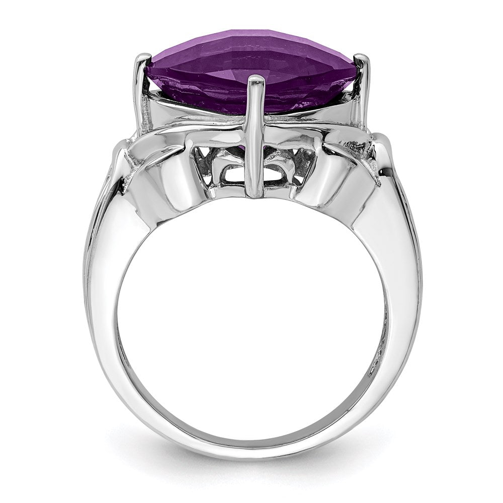 Sterling Silver Rhodium-plated Checker-Cut Amethyst Ring