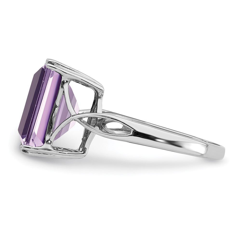 Sterling Silver Rhodium Octagonal Pink Quartz Ring