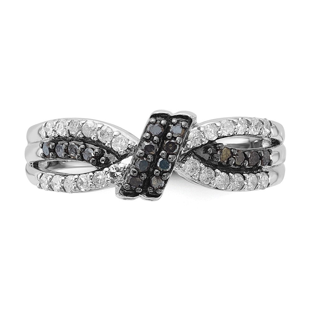 Sterling Silver Polished Black & White Diamond Knot Ring