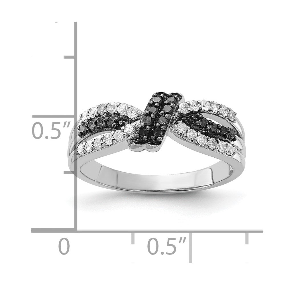 Sterling Silver Polished Black & White Diamond Knot Ring