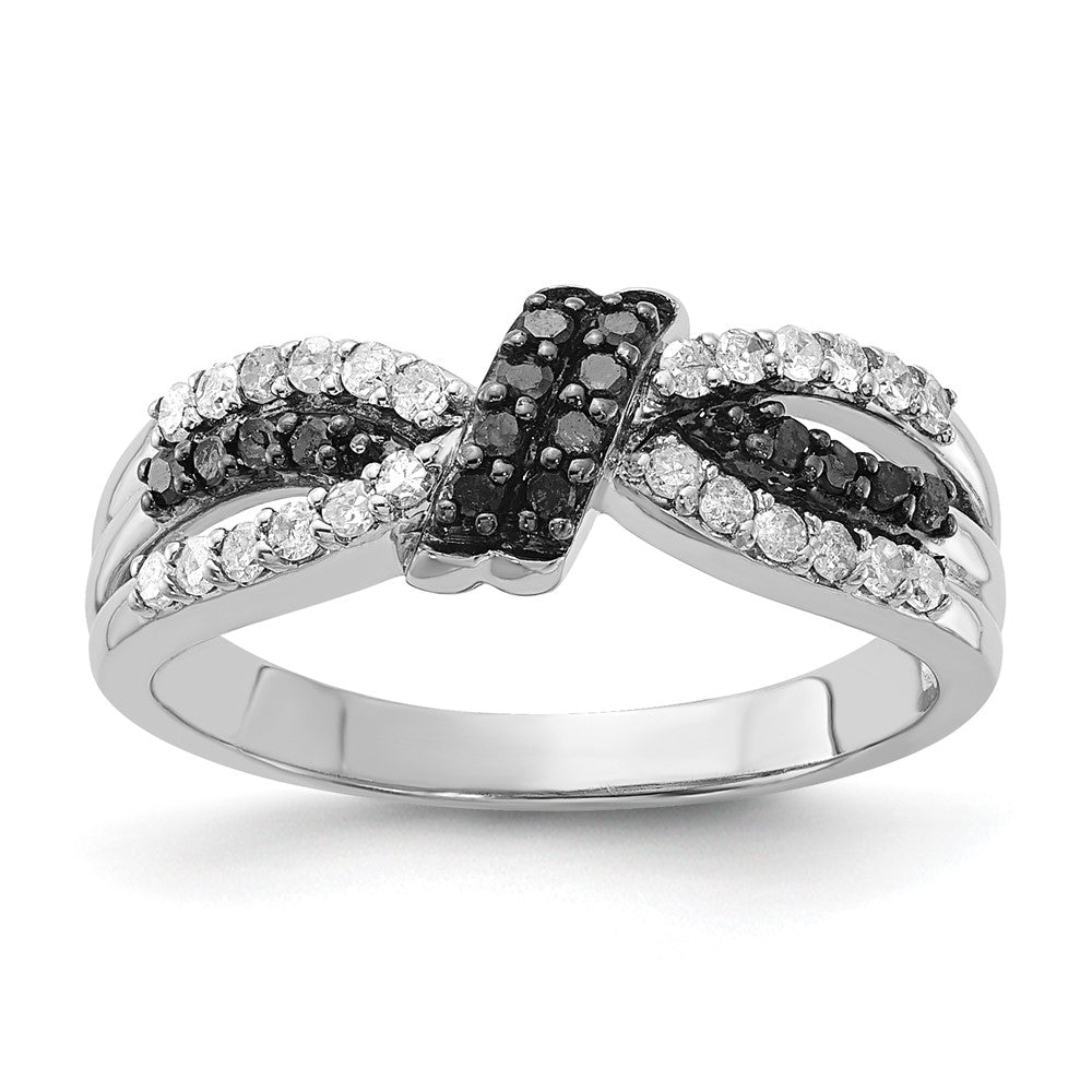 Sterling Silver Polished Black & White Diamond Knot Ring