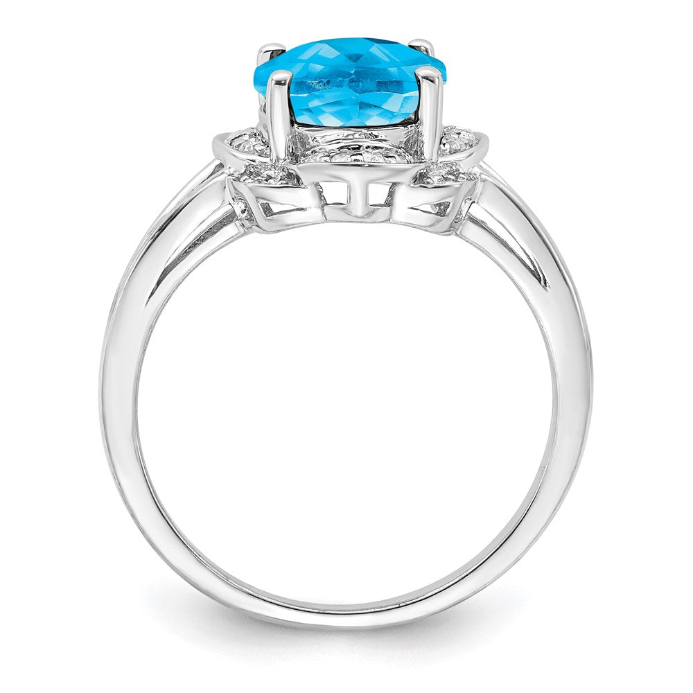 Sterling Silver Rhodium Diam. & Blue Topaz Ring