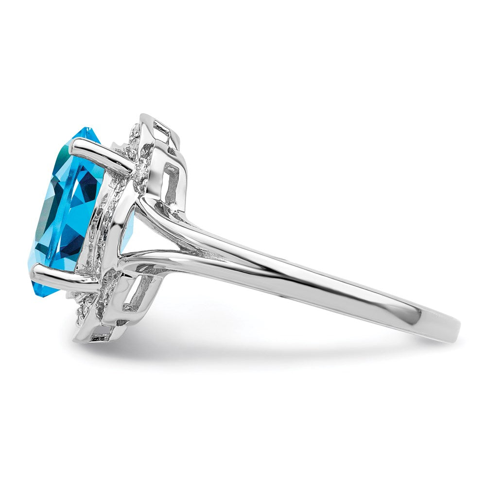 Sterling Silver Rhodium Diam. & Blue Topaz Ring