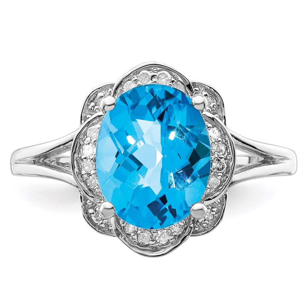 Sterling Silver Rhodium Diam. & Blue Topaz Ring