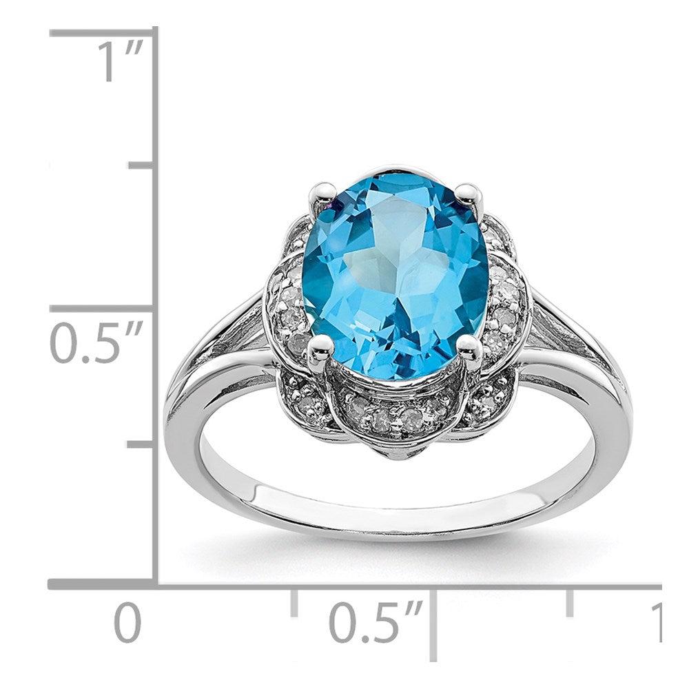 Sterling Silver Rhodium Diam. & Blue Topaz Ring