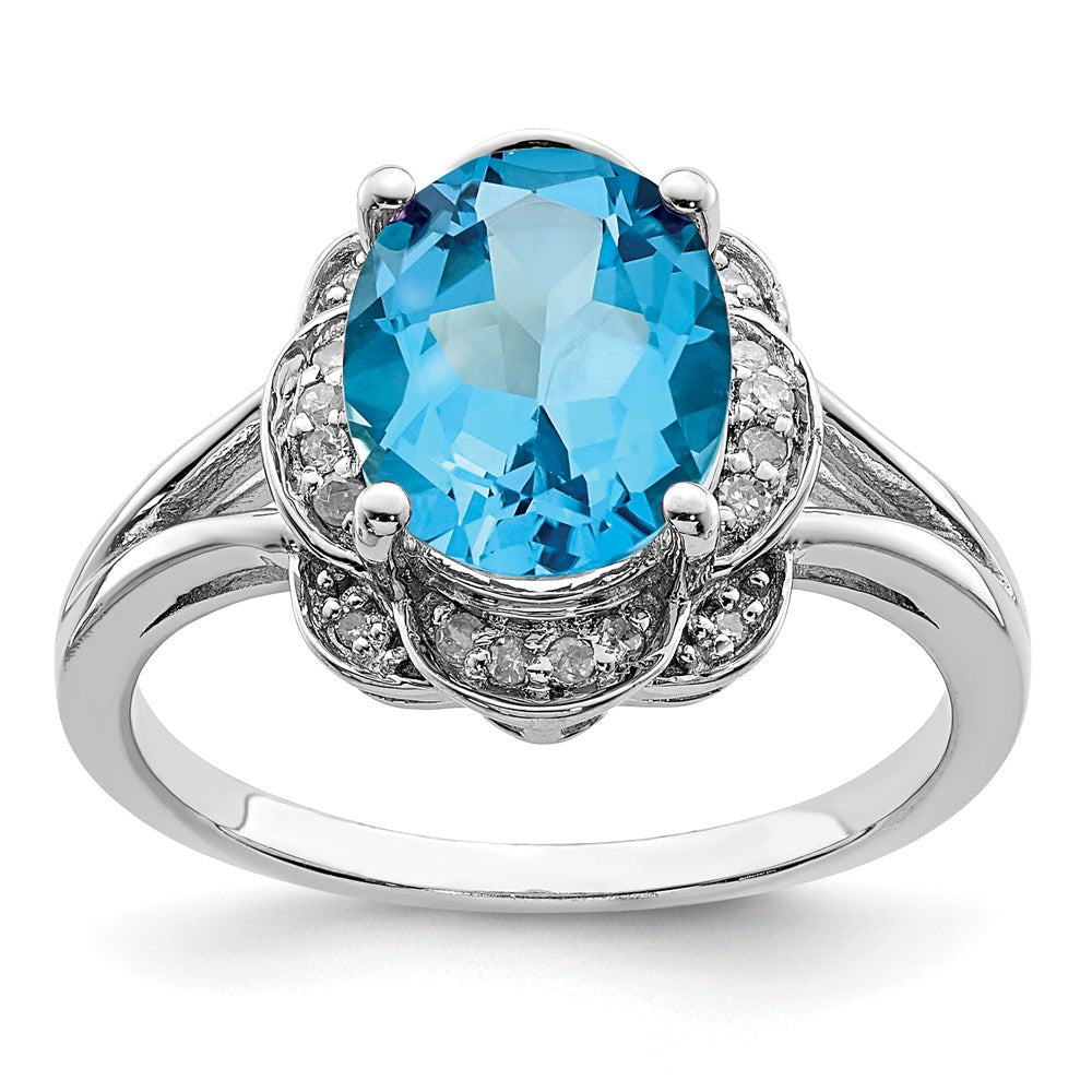 Sterling Silver Rhodium Diam. & Blue Topaz Ring