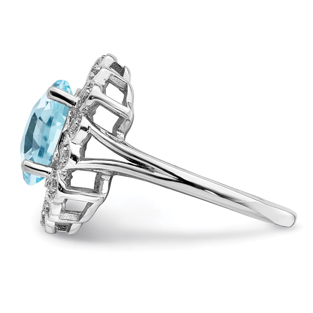 Sterling Silver Rhodium Diam. & Checker-Cut Sky Blue Topaz Ring