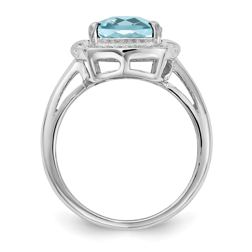 Sterling Silver Rhodium Diam. & Checker-Cut Sky Blue Topaz Ring