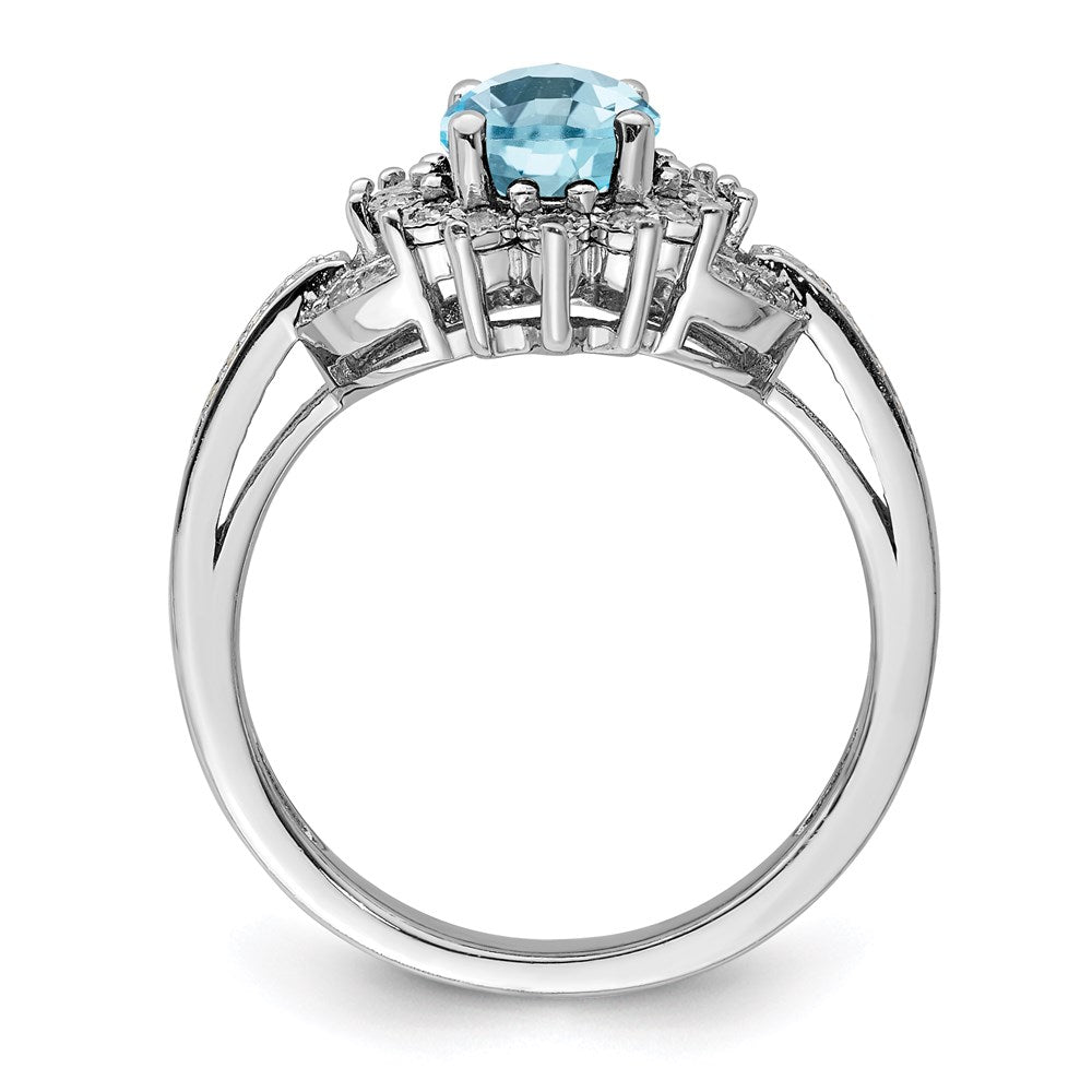 Sterling Silver Rhodium Diam. & Checker-Cut Sky Blue Topaz Ring