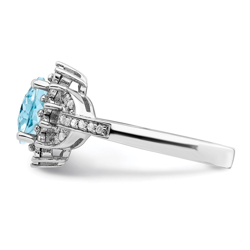 Sterling Silver Rhodium Diam. & Checker-Cut Sky Blue Topaz Ring