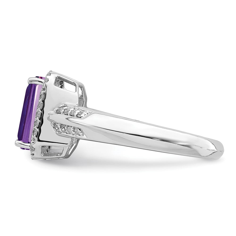 Sterling Silver Rhodium-plated Octagonal Amethyst & Diamond Ring