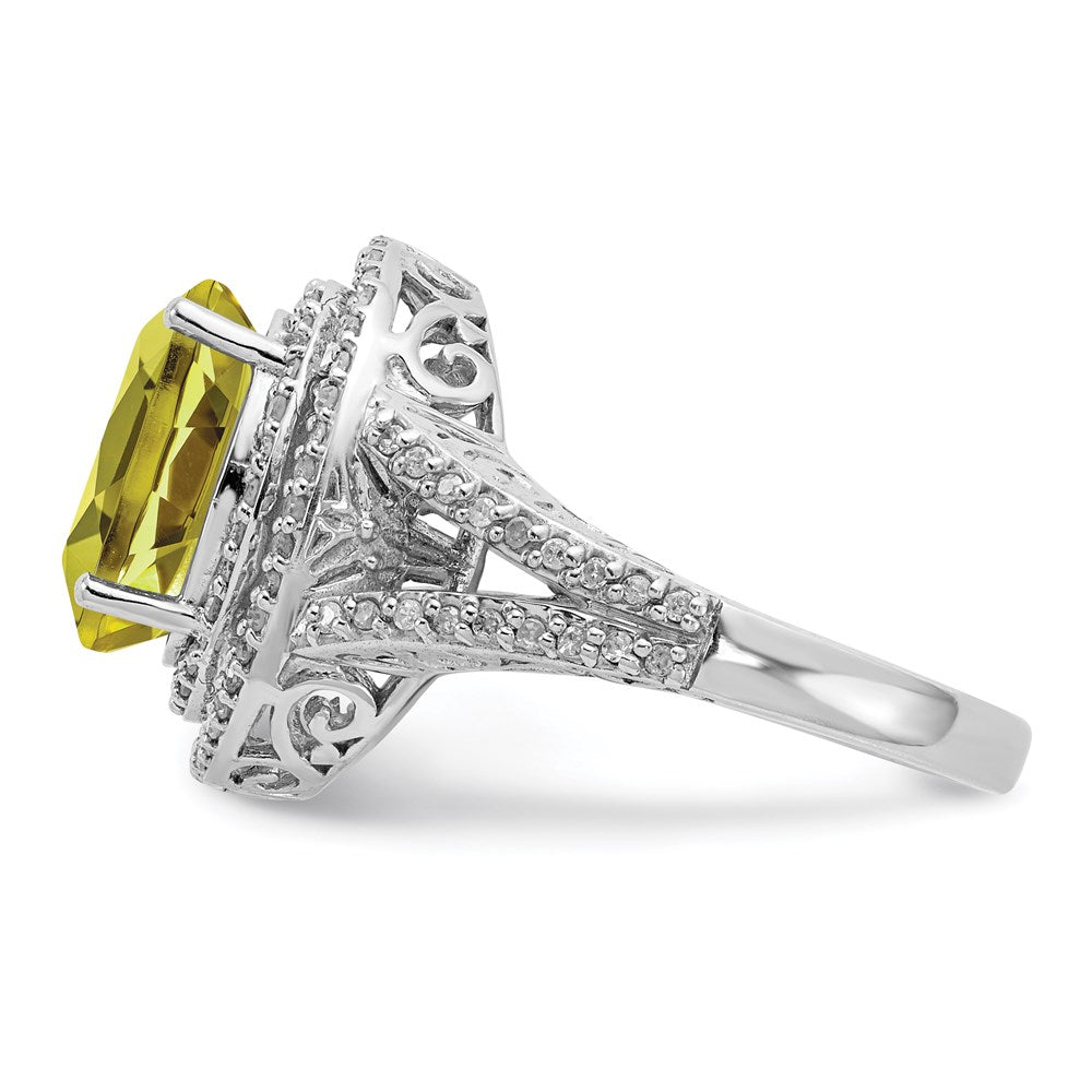 Sterling Silver Rhodium Diam. & Lemon Quartz Ring