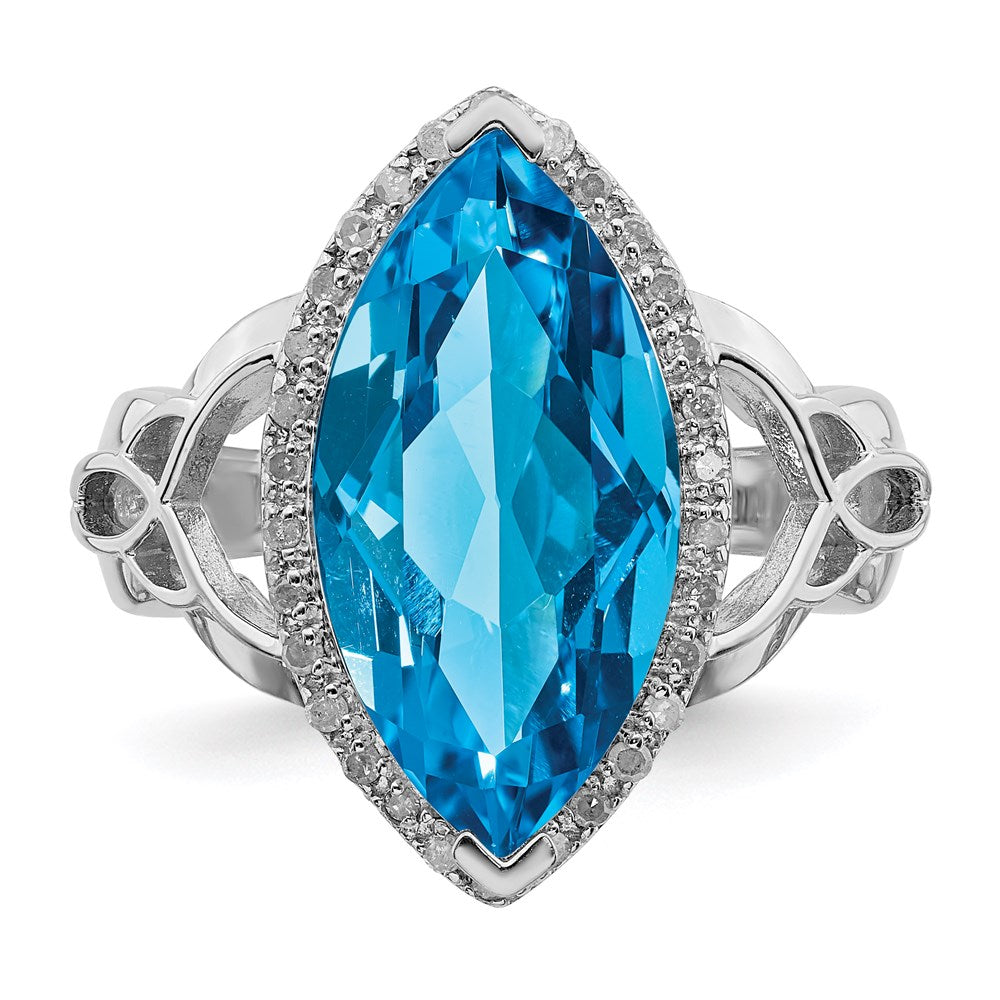 Sterling Silver Rhodium Blue Topaz & Diam. Ring