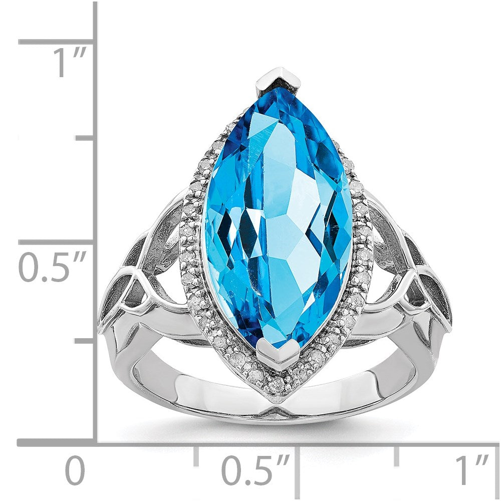 Sterling Silver Rhodium Blue Topaz & Diam. Ring