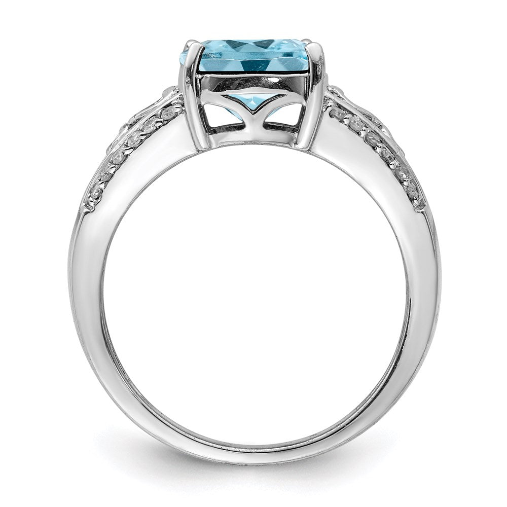 Sterling Silver Rhodium Diam. & Sky Blue Topaz Ring