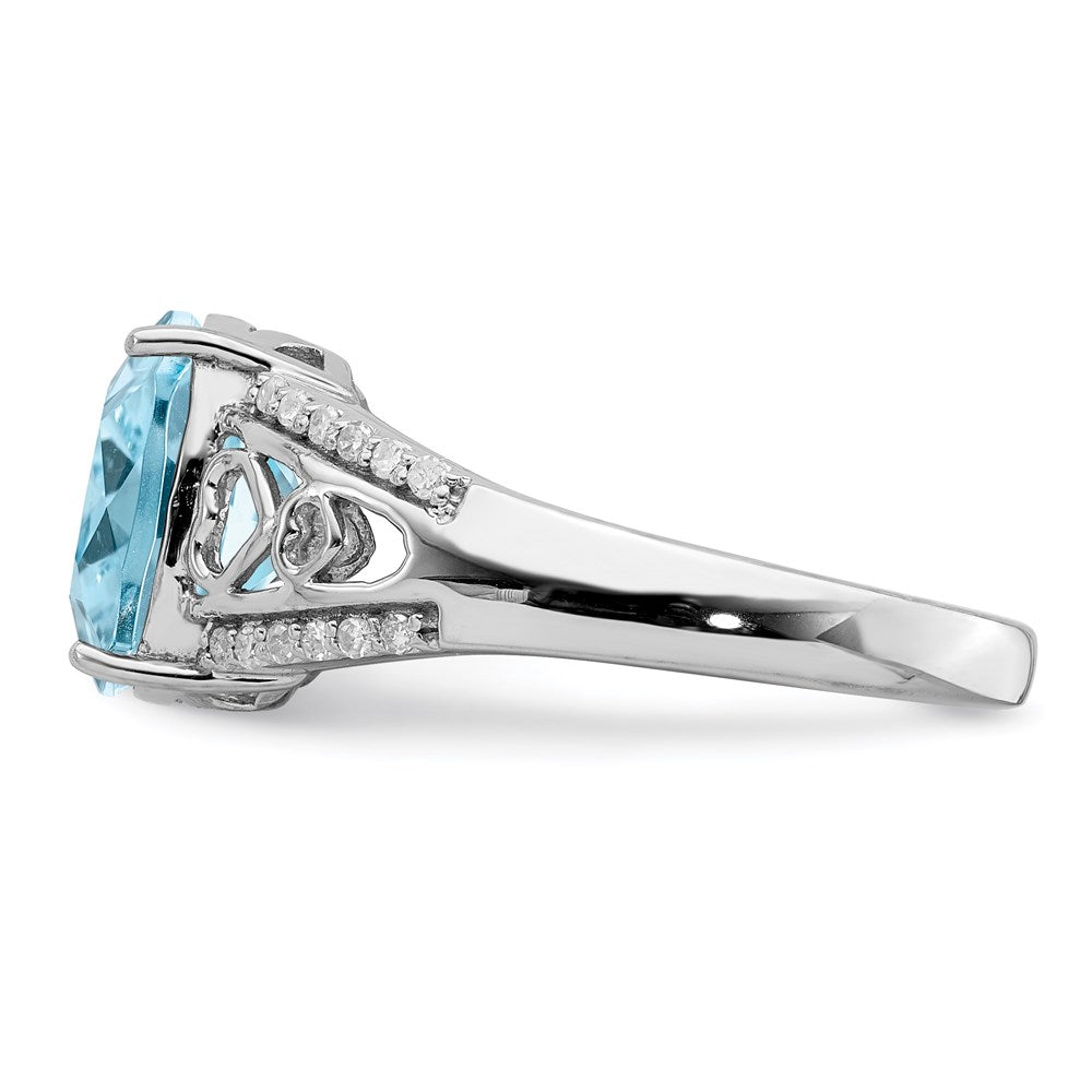 Sterling Silver Rhodium Diam. & Sky Blue Topaz Ring