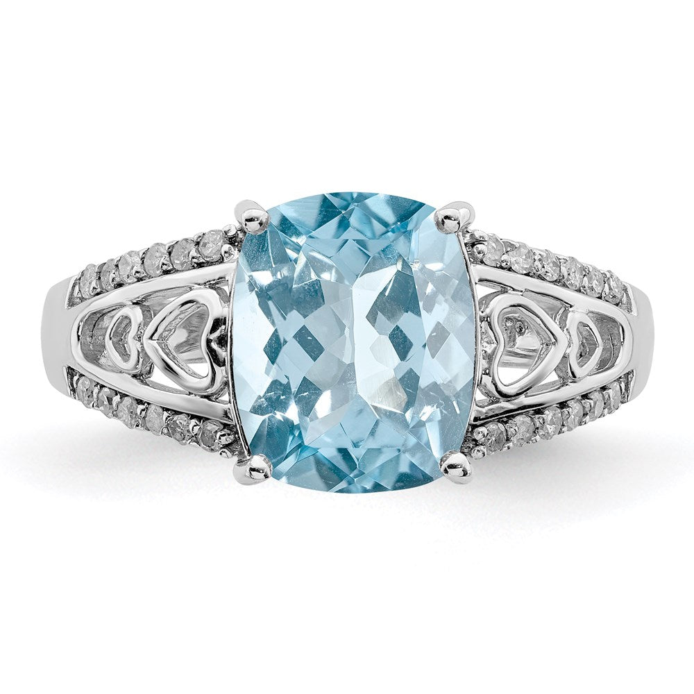 Sterling Silver Rhodium Diam. & Sky Blue Topaz Ring