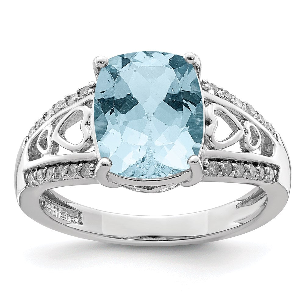 Sterling Silver Rhodium Diam. & Sky Blue Topaz Ring