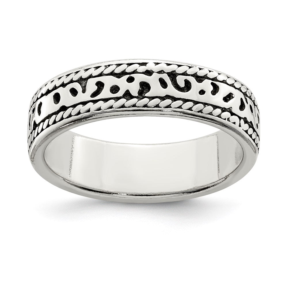 Sterling Silver Fancy Antiqued Band