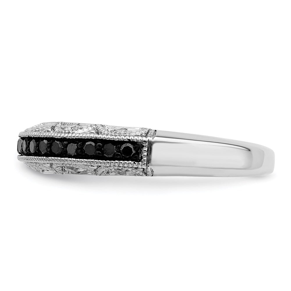 White Night Sterling Silver Rhodium-plated Black and White Diamond Band