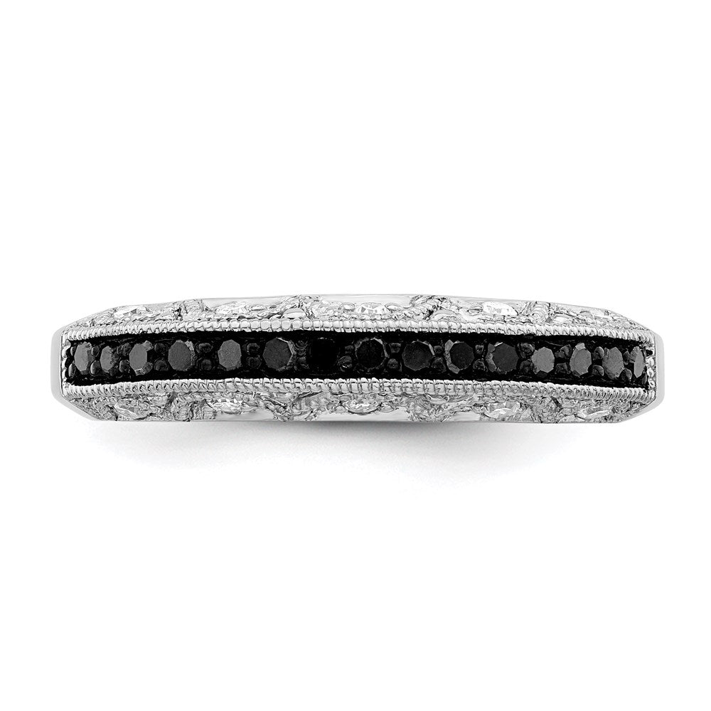 White Night Sterling Silver Rhodium-plated Black and White Diamond Band