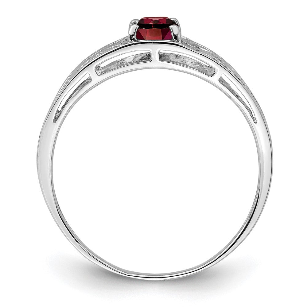 Sterling Silver Rhodium Plated Garnet Ring