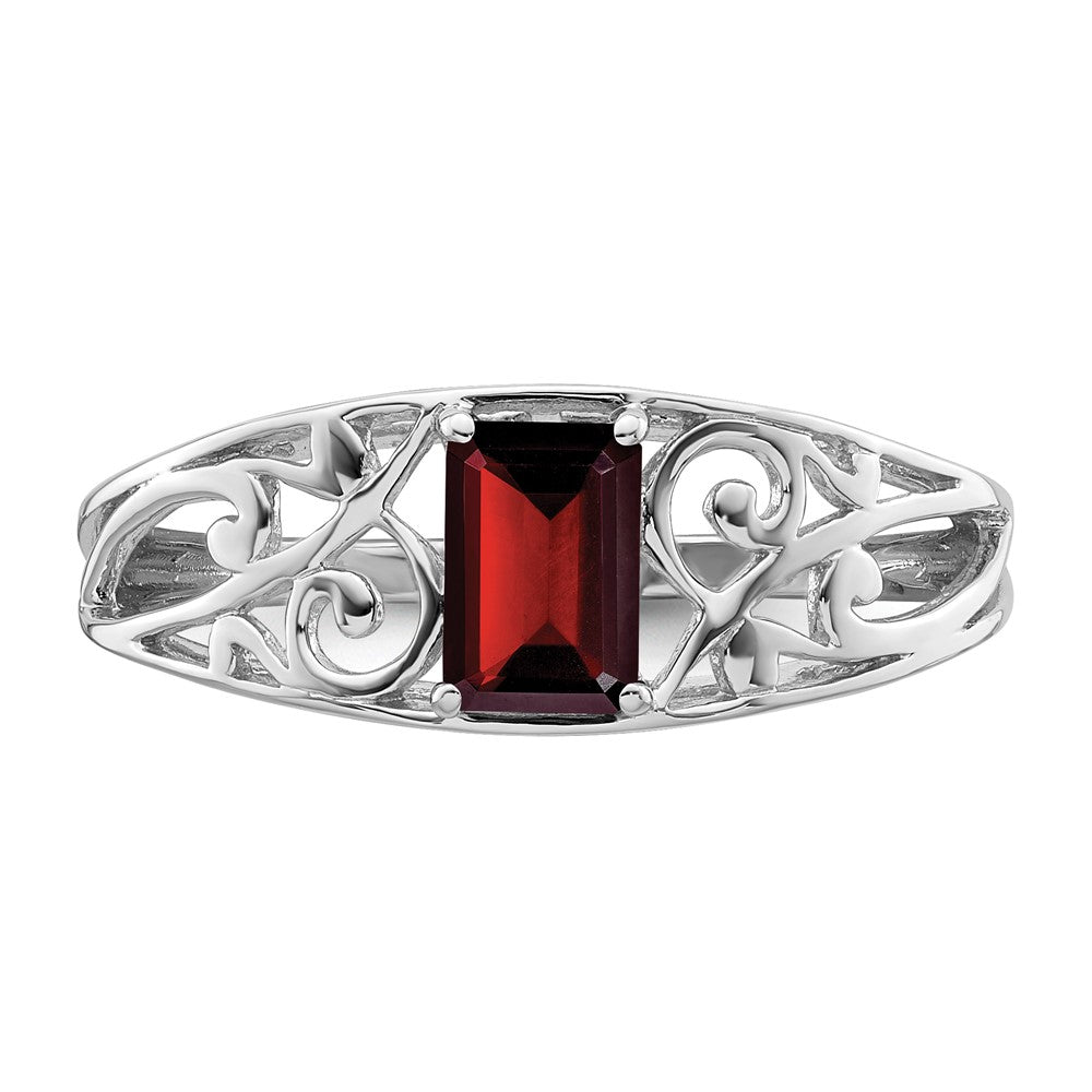 Sterling Silver Rhodium Plated Garnet Ring