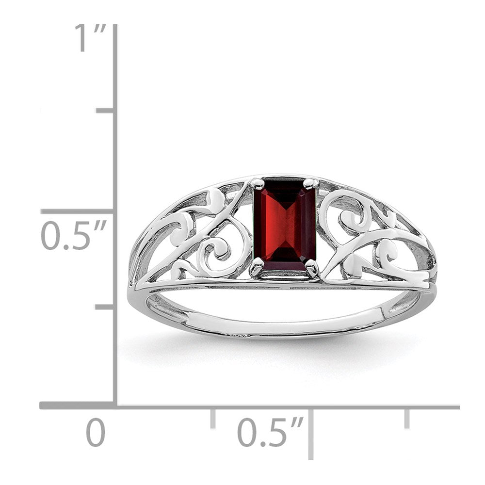 Sterling Silver Rhodium Plated Garnet Ring