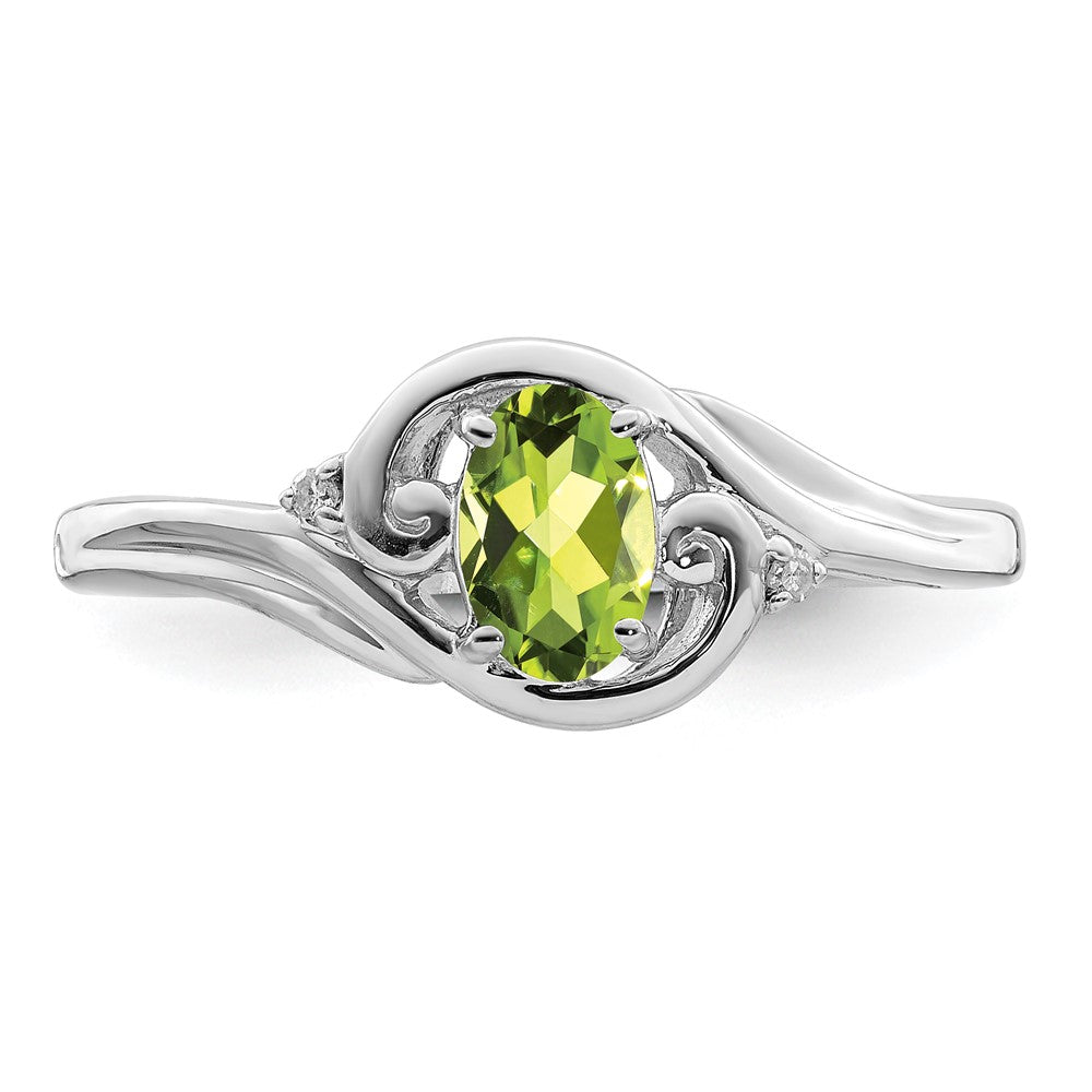 Sterling Silver Rhodium Plated Diamond & Peridot Ring