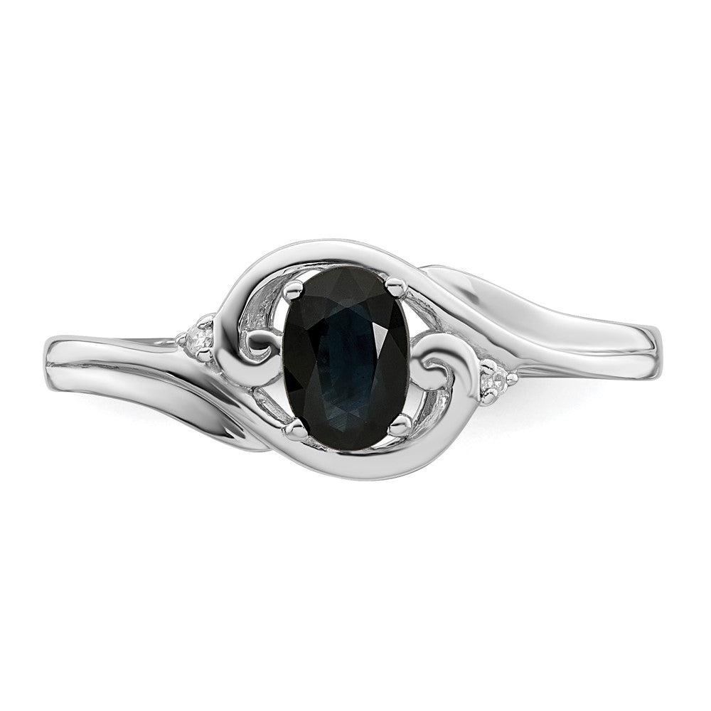 Sterling Silver Rhodium Plated Diamond & Sapphire Ring