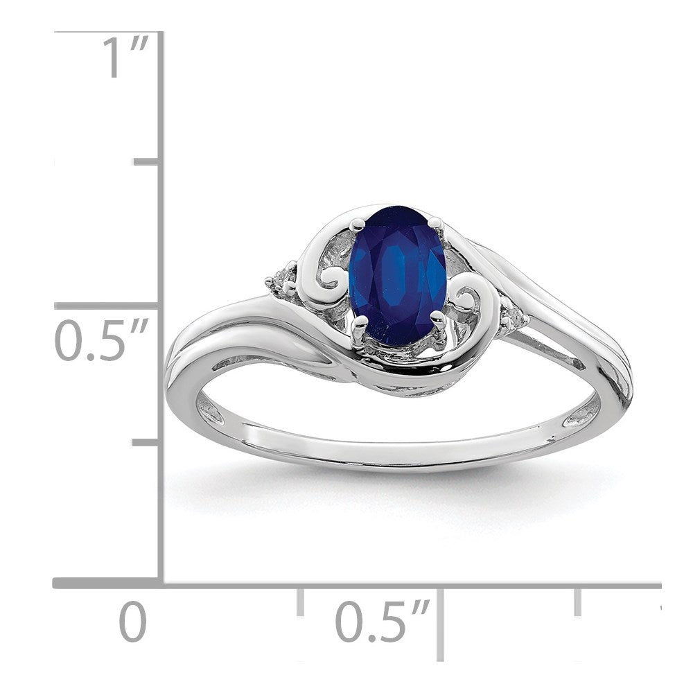 Sterling Silver Rhodium Plated Diamond & Sapphire Ring