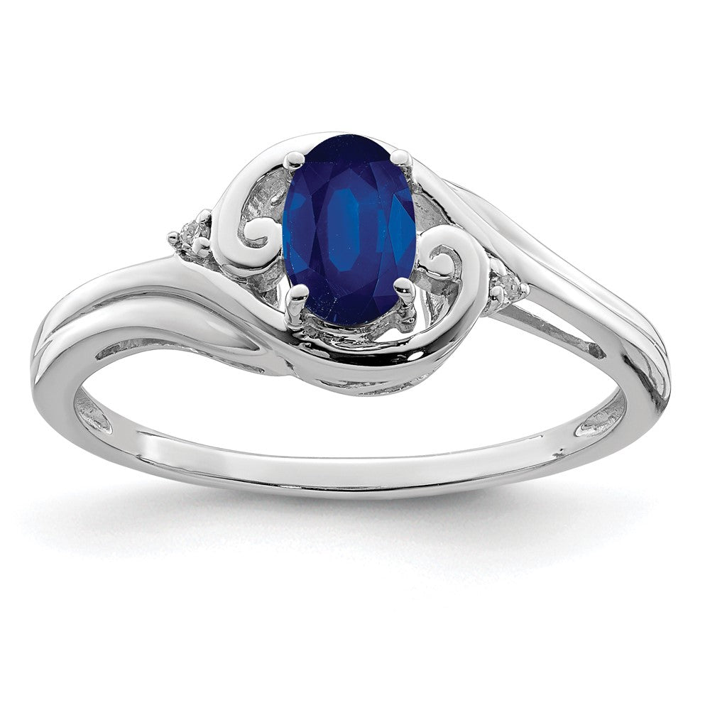 Sterling Silver Rhodium Plated Diamond & Sapphire Ring