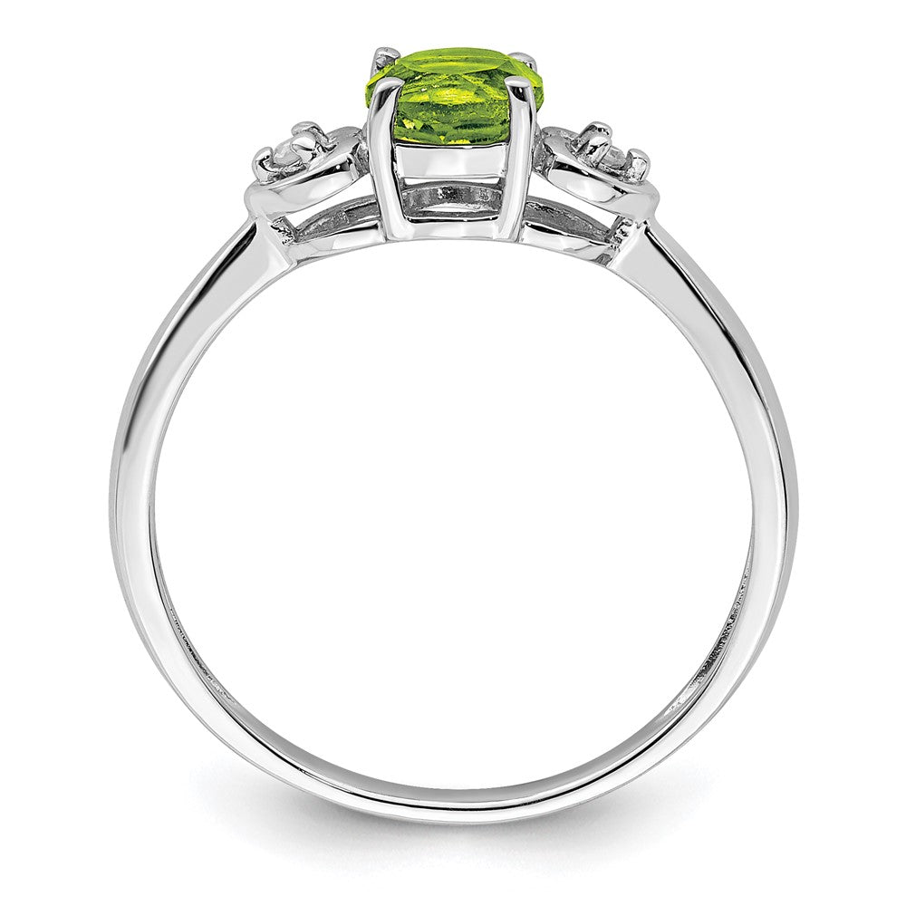 Sterling Silver Rhodium Plated Diamond and Peridot Round Ring