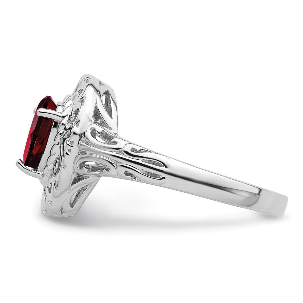 Sterling Silver Rhodium Plated Garnet Teardrop Ring