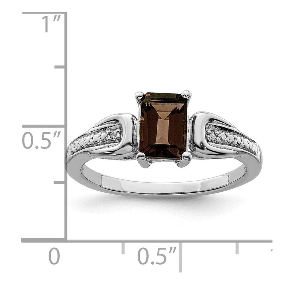 Sterling Silver Rhodium Diam. & Smoky Quartz Ring