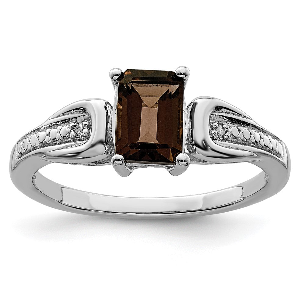 Sterling Silver Rhodium Diam. & Smoky Quartz Ring