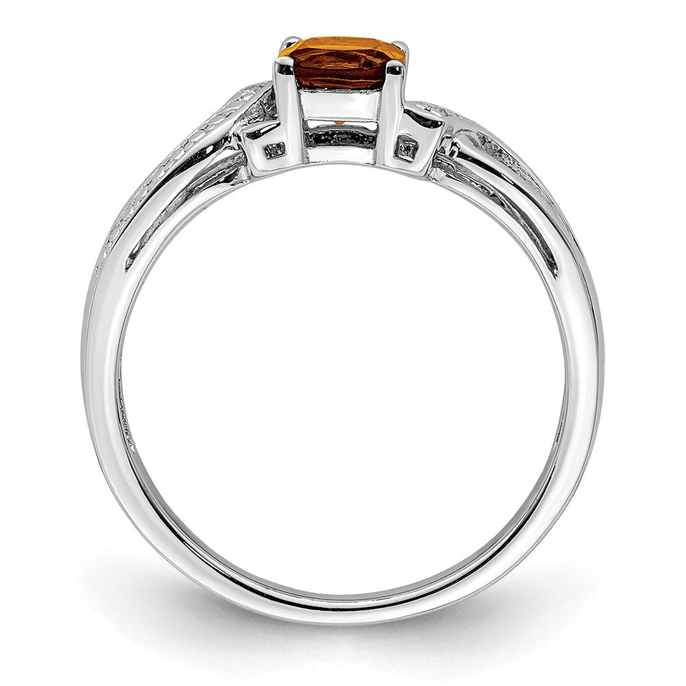 Sterling Silver Rhodium Whiskey Quartz Diam. Ring