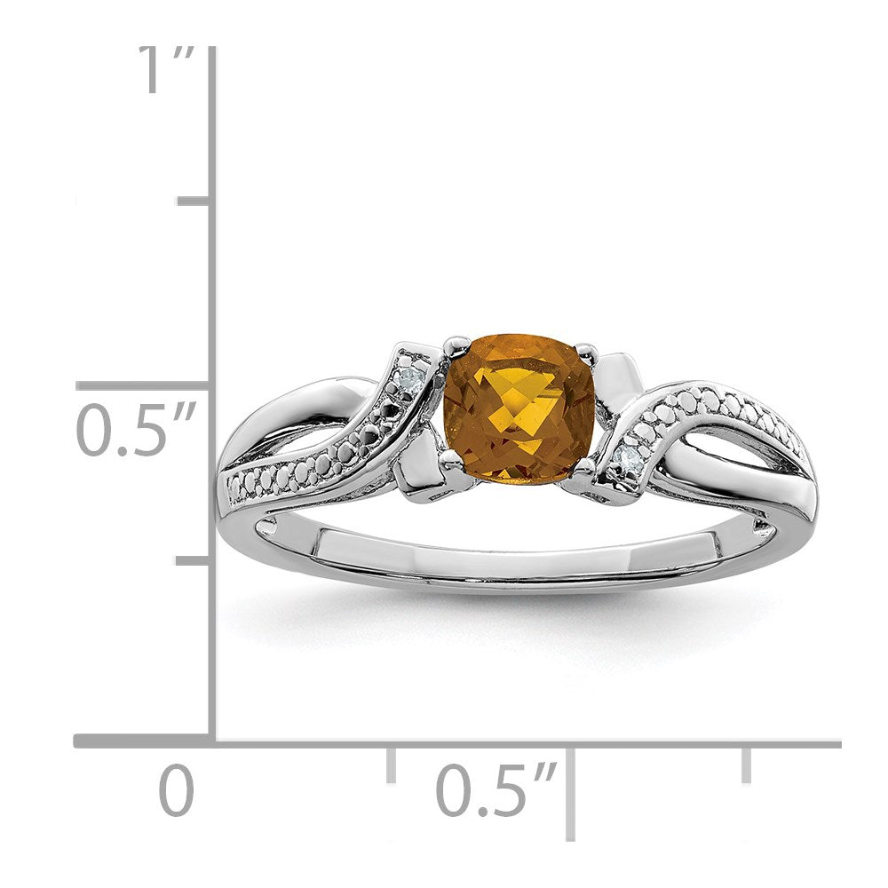 Sterling Silver Rhodium Whiskey Quartz Diam. Ring