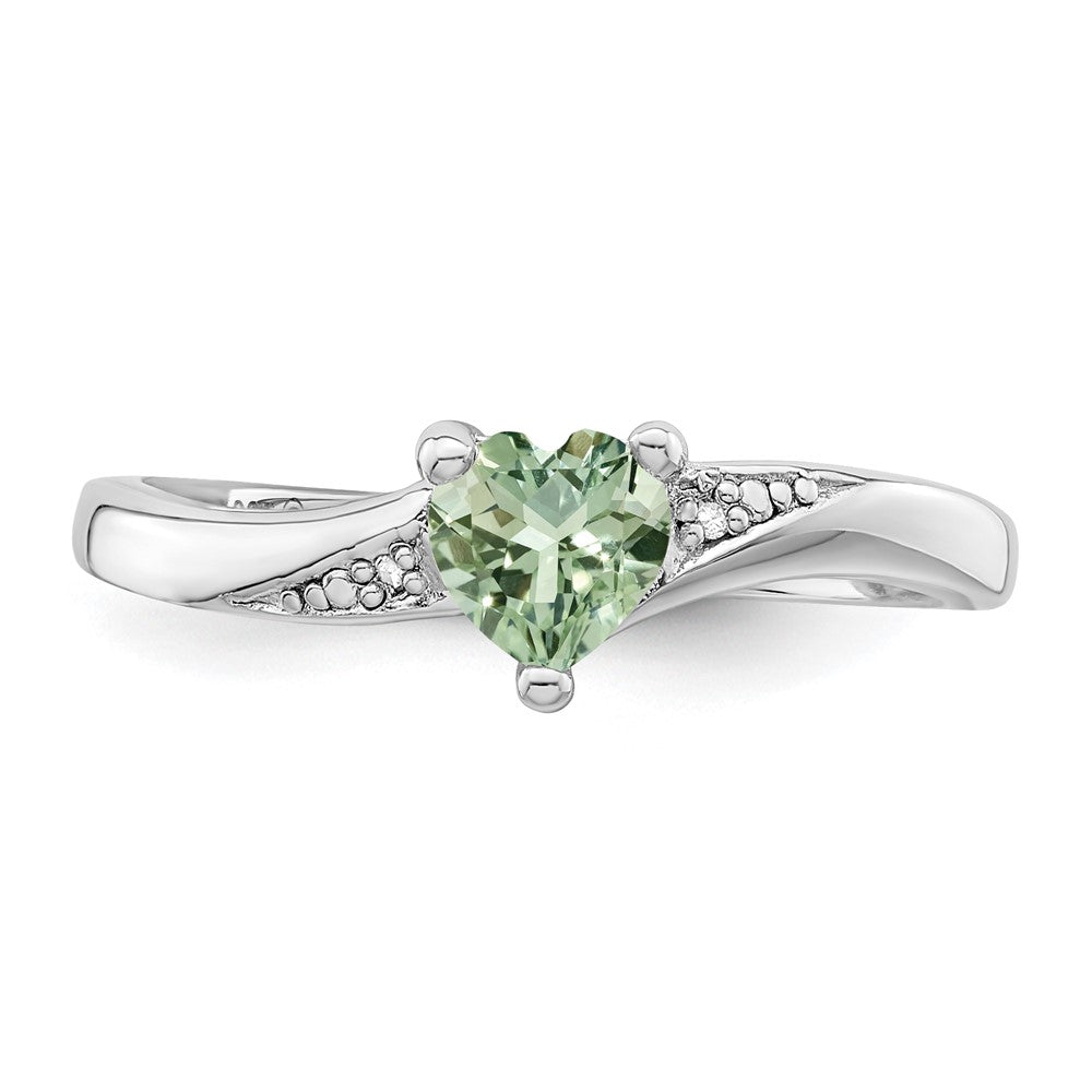 Sterling Silver Rhodium Green Quartz Diam. Ring