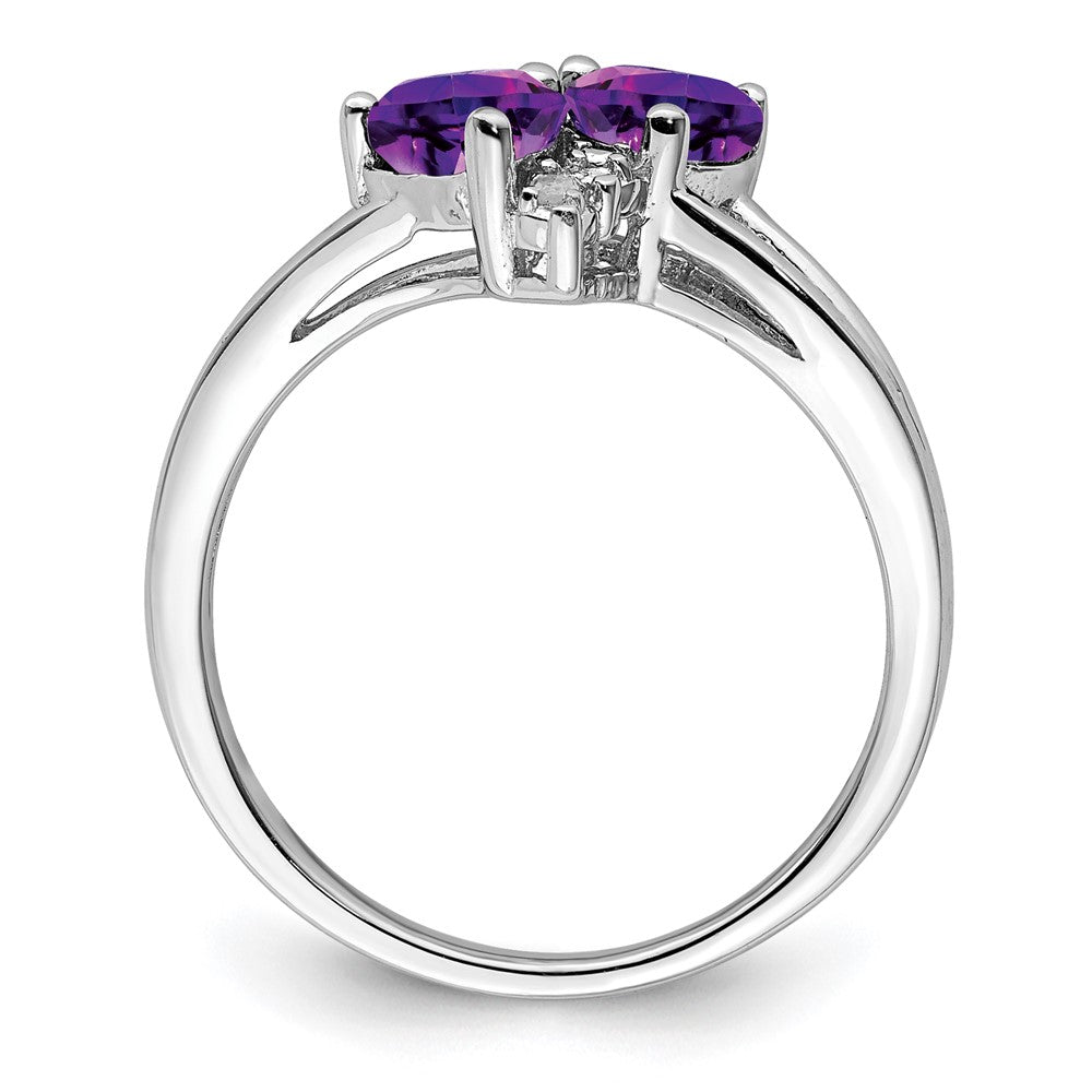 Sterling Silver Rhodium-plated Amethyst Diamond Ring