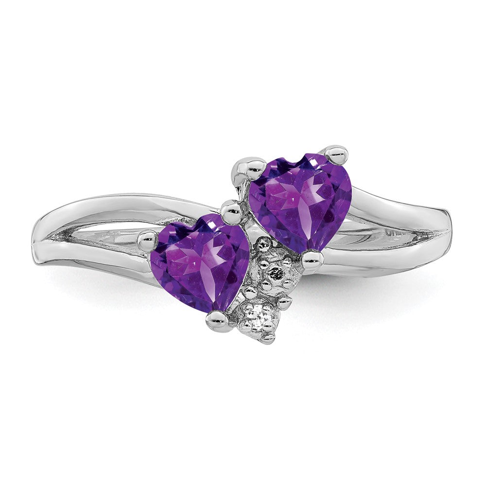 Sterling Silver Rhodium-plated Amethyst Diamond Ring