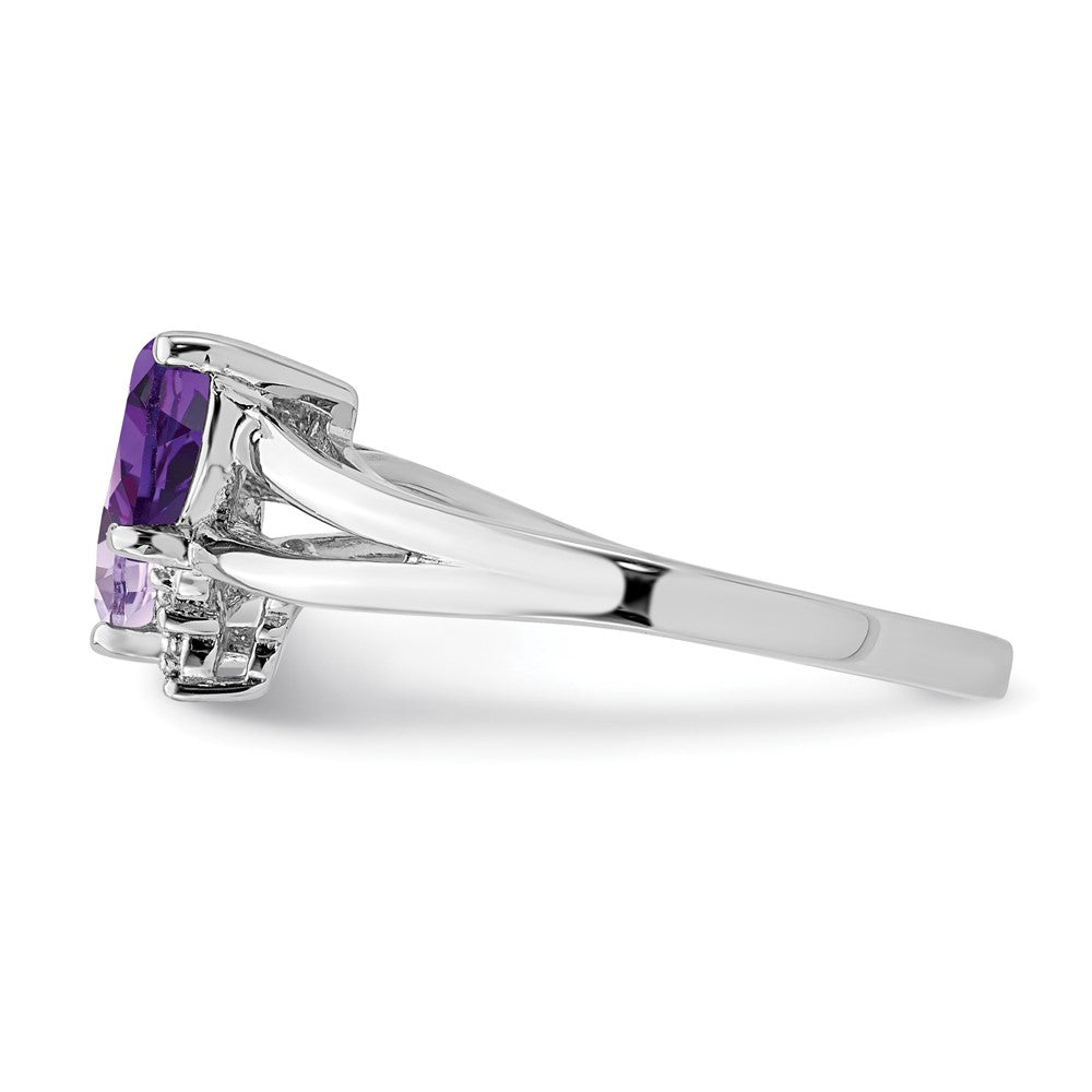 Sterling Silver Rhodium-plated Amethyst & Pink Quartz & Diamond Ring