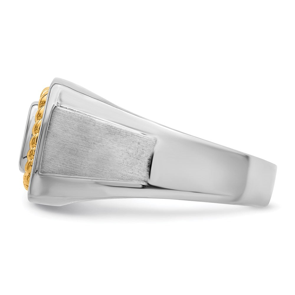 Sterling Silver Rhodium-plated w/10k Yellow Gold Mens Diamond Ring