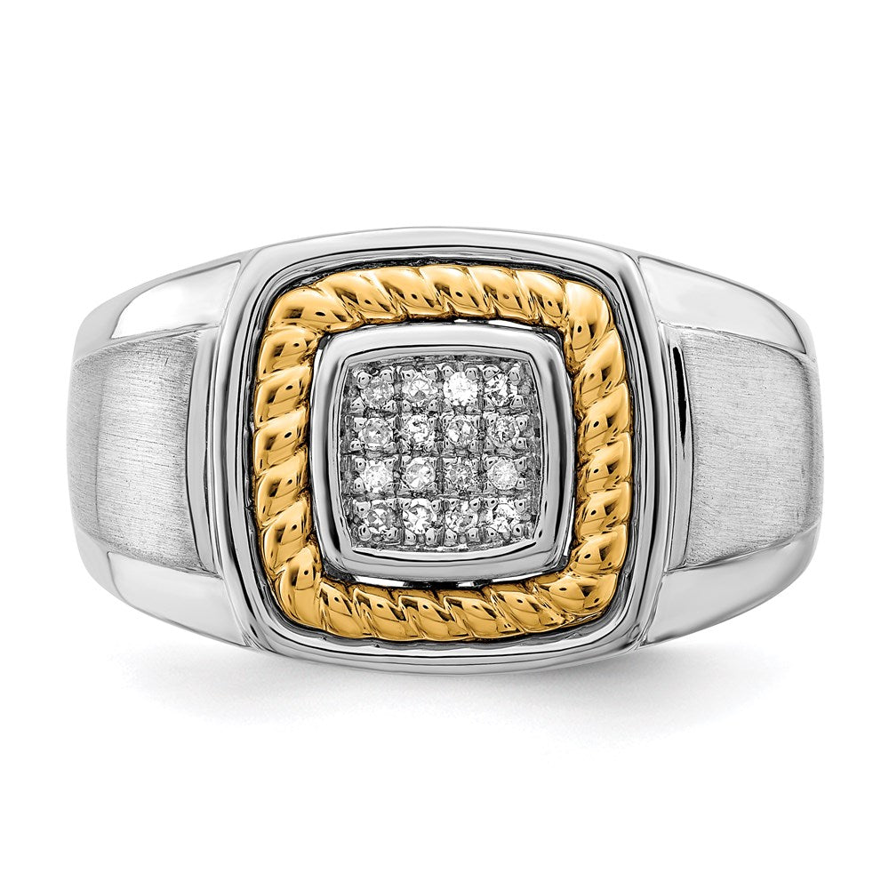 Sterling Silver Rhodium-plated w/10k Yellow Gold Mens Diamond Ring